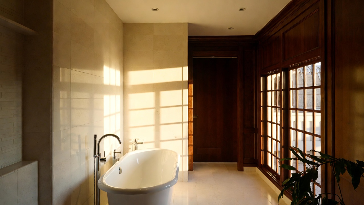 A Luxury Bathroom With A Freestanding Tub — Interior