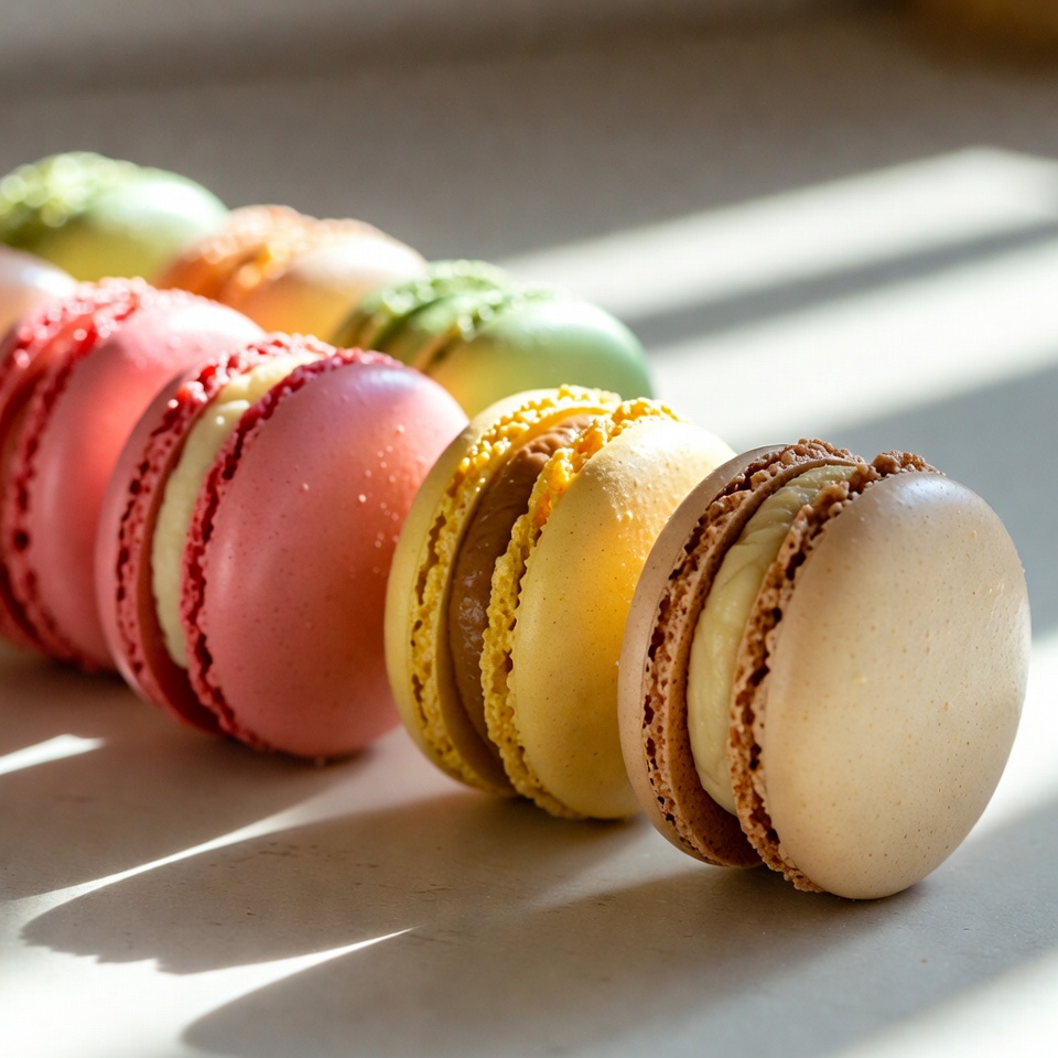 A Row Of Pastel French Macarons — Food Photography