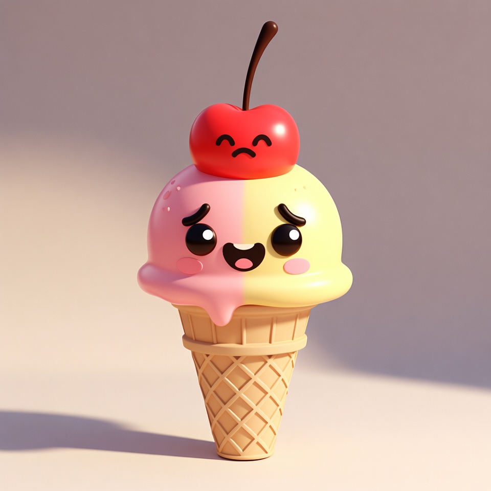 A Kawaii Ice Cream Cone Character — 3D Render