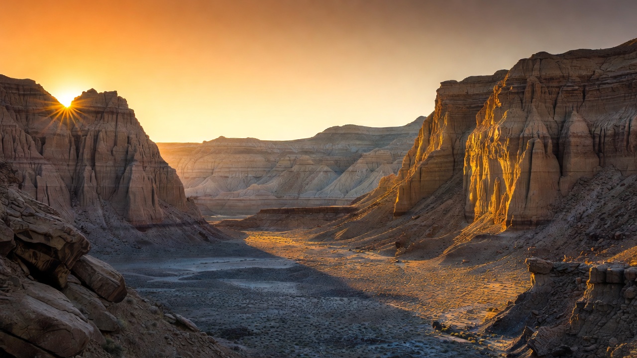 Desert Canyon At Sunrise With Long Shadows — Desktop Wallpaper