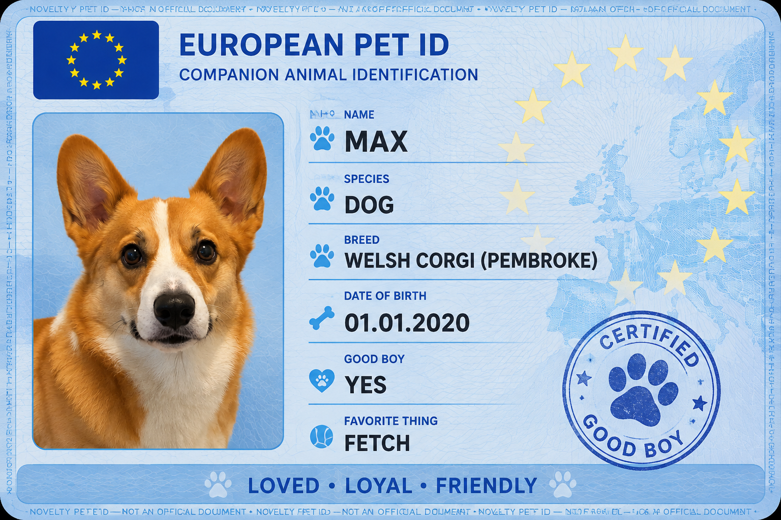 Generated pet ID card