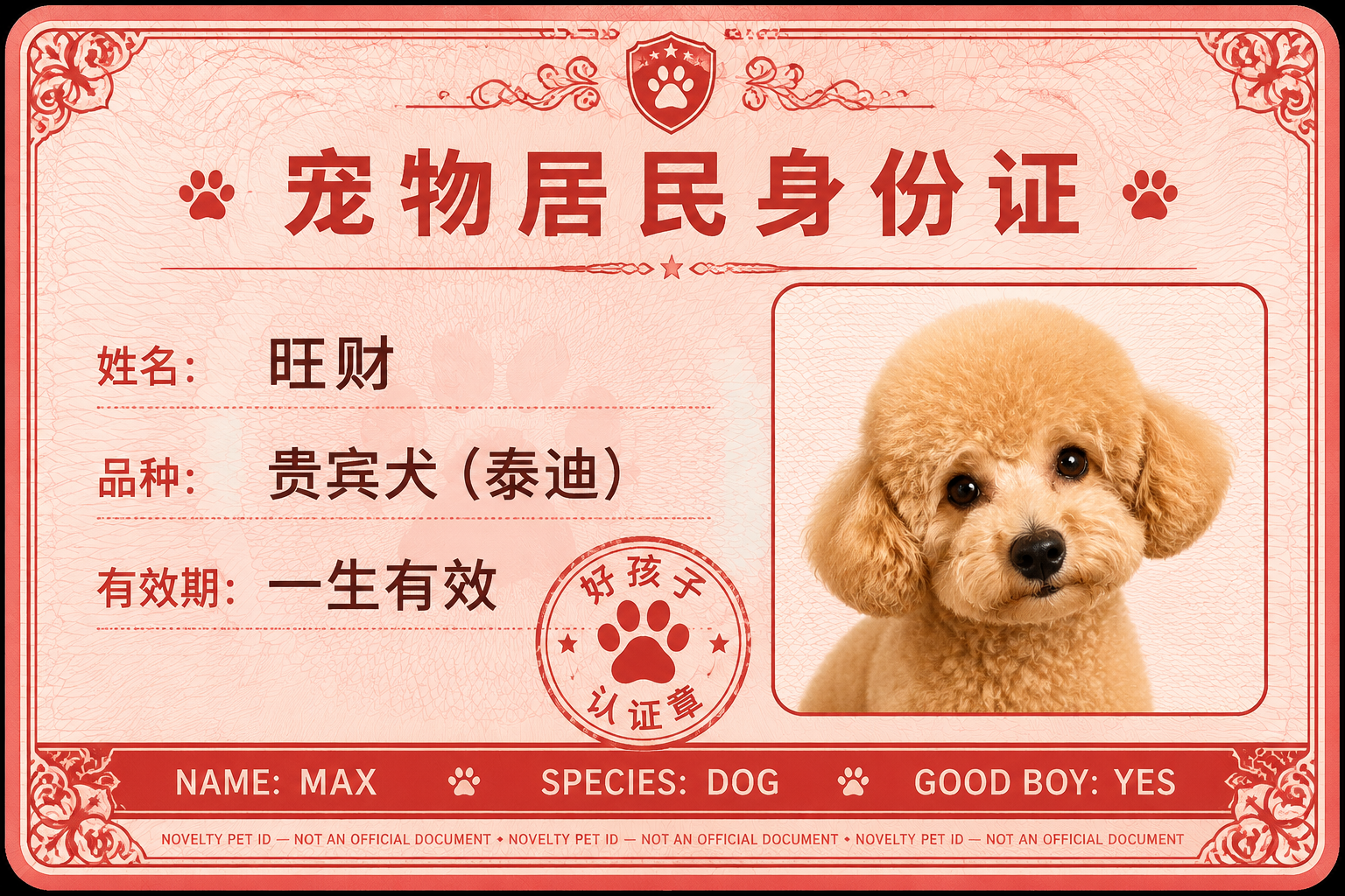 Generated pet ID card